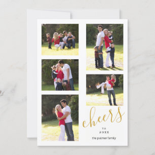 Gold cheers to the New Year 2024 photo collage Holiday Card