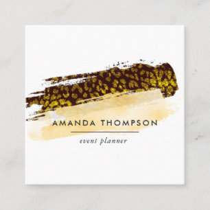 Gold Cheetah Skin Brush Strokes Square Business Card