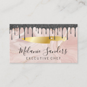 Gold Chef Knife   Pink Marble and Icing Business Card