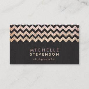 Gold Chevron and Black Wood Grain Look Business Card