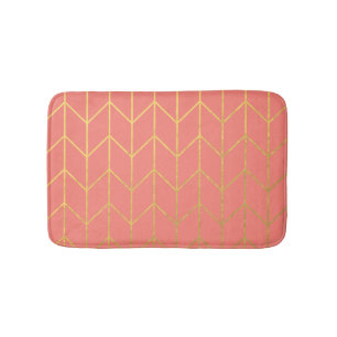 Gold Chevron Coral Pink Background Modern Chic Bath Mat