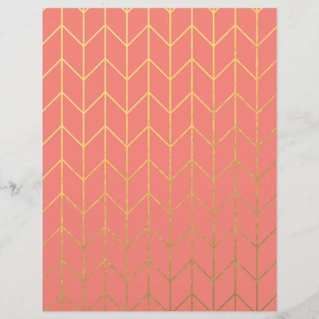 Gold Chevron Coral Pink Background Modern Chic Flyer (Front)
