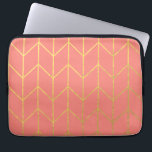 Gold Chevron Coral Pink Background Modern Chic Laptop Sleeve<br><div class="desc">Contemporary, gold foil chevron pattern printed on a coral pink solid colour background. GraphicsByMimi ©. (Gold foil is a printed photo effect). Use to create your own one of a kind gift for you or your friends and family by personalizing it with your name, monogram, text or photo or leave...</div>