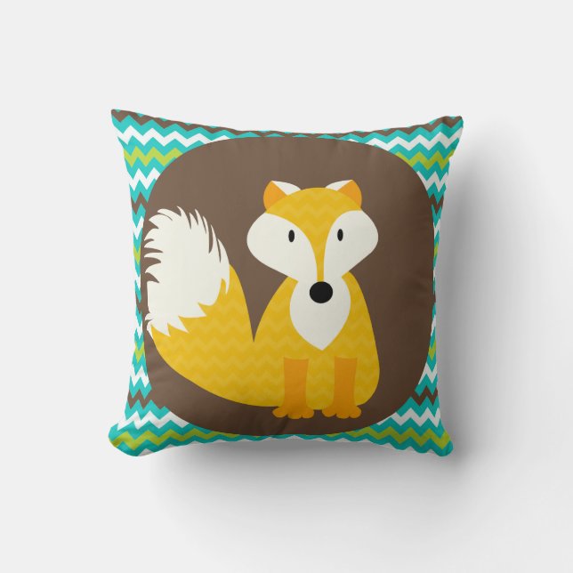 Gold Chevron Fox on Brown Throw Pillow (Front)