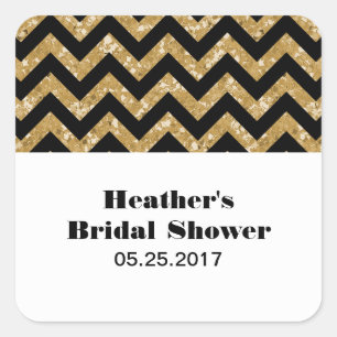 Gold Chevron Glitter Bridal Shower Stickers