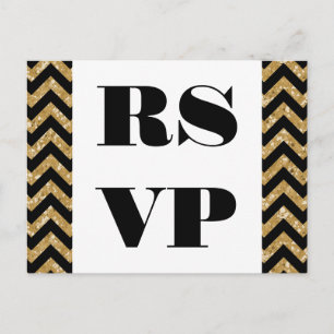 Gold Chevron Glitter RSVP Postcard