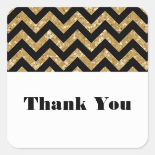 Gold Chevron Glitter Thank You Stickers