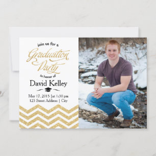 Gold Chevron Graduation Invitation