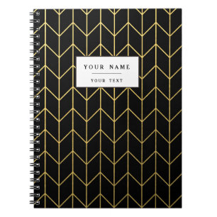 Gold Chevron on Black Background Modern Chic Notebook