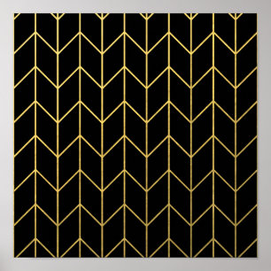 Gold Chevron on Black Background Modern Chic Poster