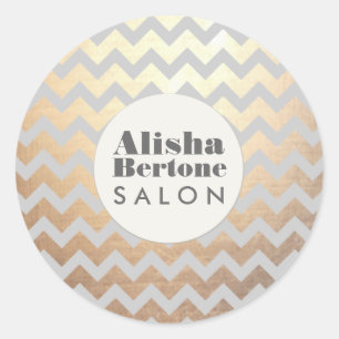 Gold Chevron Pattern Grey Personalized Classic Round Sticker