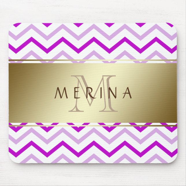 Gold Chevron Pattern Monogram Personalize Mouse Pad (Front)