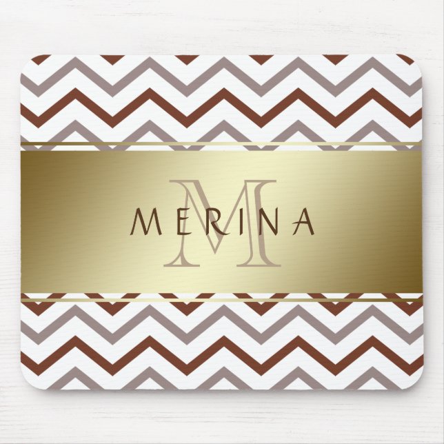 Gold Chevron Pattern Monogram Personalize Mouse Pad (Front)