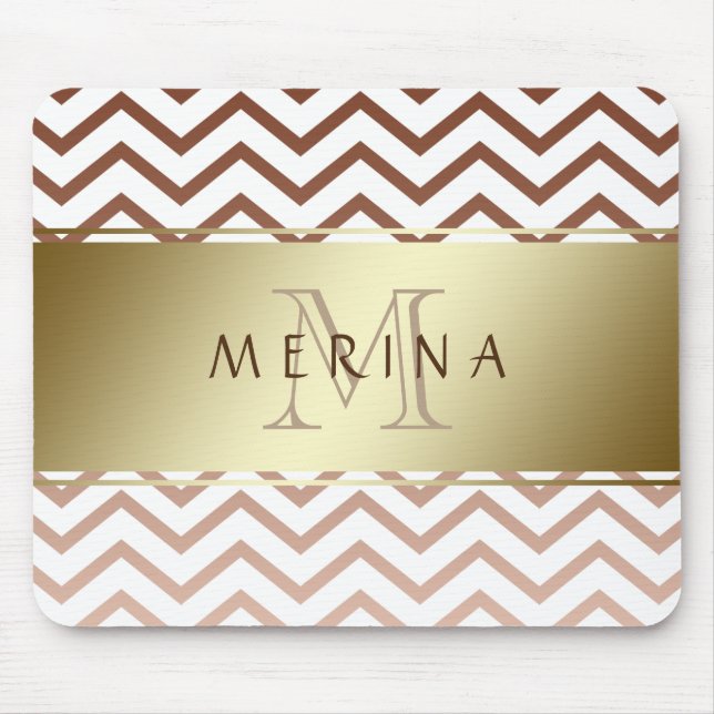 Gold Chevron Pattern Monogram Personalize Mouse Pad (Front)