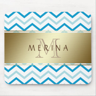 Gold Chevron Pattern Monogram Personalize Mouse Pad