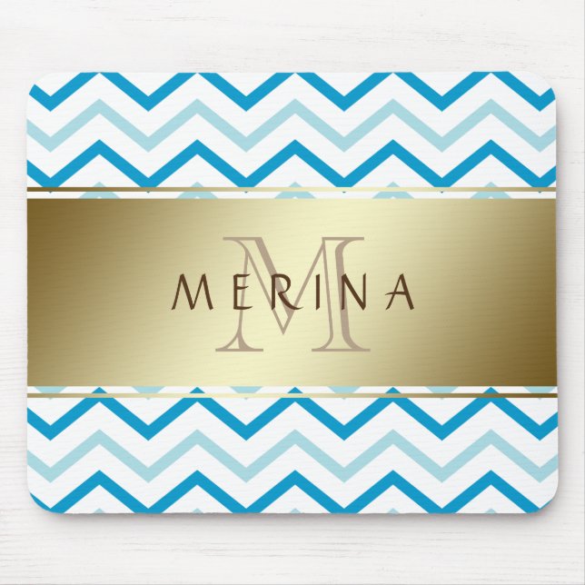 Gold Chevron Pattern Monogram Personalize Mouse Pad (Front)