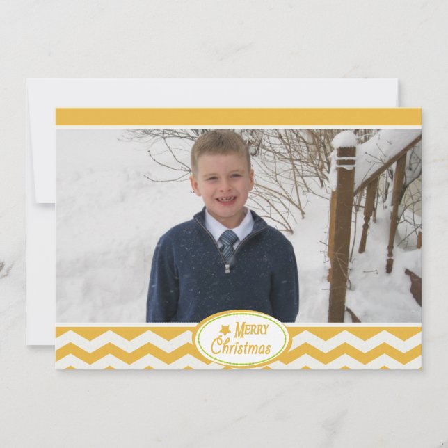 Gold Chevron Stripe Holiday Photo Card (Front)