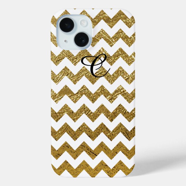 Gold Chevron Stripes Monogrammed Case-Mate iPhone Case (Back)