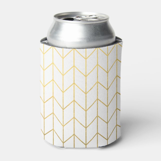 Gold Chevron White Background Modern Chic Can Cooler (Can Front)