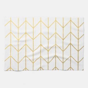 Gold Chevron White Background Modern Chic Kitchen Towel