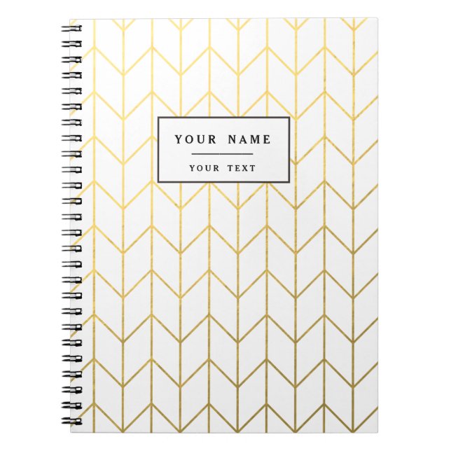 Gold Chevron White Background Modern Chic Notebook (Front)