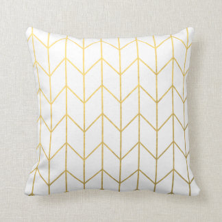Gold Chevron White Background Modern Chic Throw Pillow