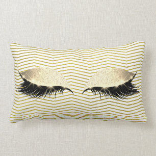 Gold Chevron White Foxier Eye Sleep Glitter Makeup Lumbar Pillow