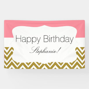 Gold Chevron with Pink Birthday Banner