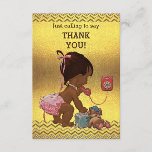 Gold Chevrons Ethnic Baby Girl on Phone Thank You Card