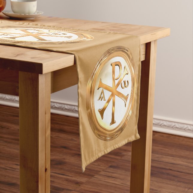 Gold Chi Rho Monogram Short Table Runner (In Situ)