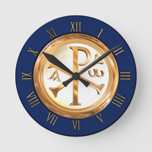Gold Chi Rho Sign Round Clock (Front)
