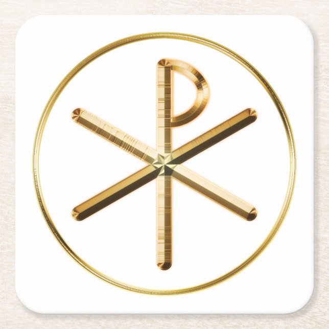Gold Chi-Rho symbol Square Paper Coaster (Front)