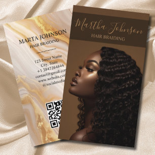 Gold Chic Afro American Braids Braiding QR Code Business Card