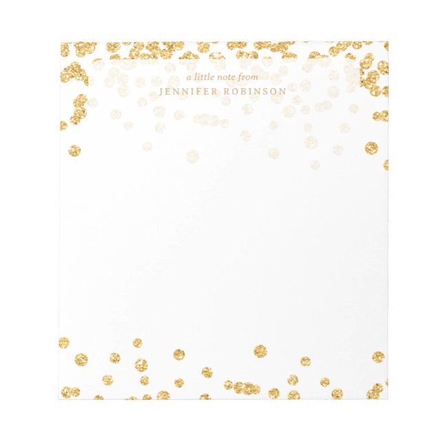 Gold Chic Glam Faux Glitter Confetti w/ Name  Notepad (Front)