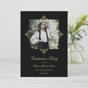 Gold Chic Lace Romantic Photo Graduation Party Invitation