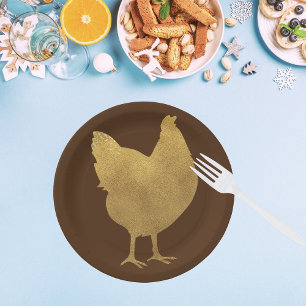 Gold Chicken Silhouette Paper Plate