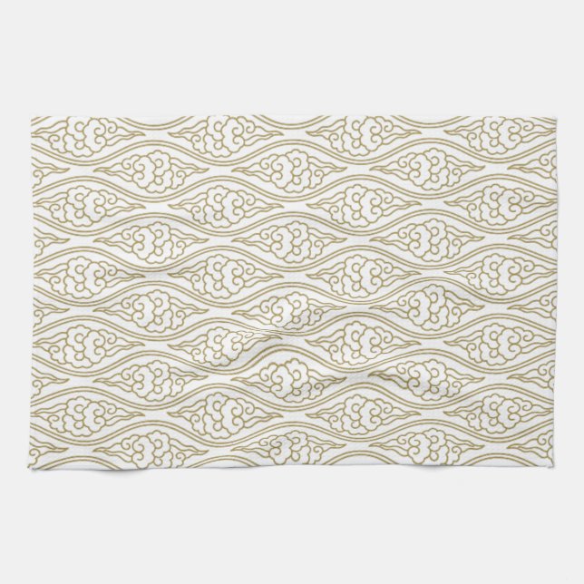 Gold Chinese Clouds Pattern Kitchen Towel (Horizontal)
