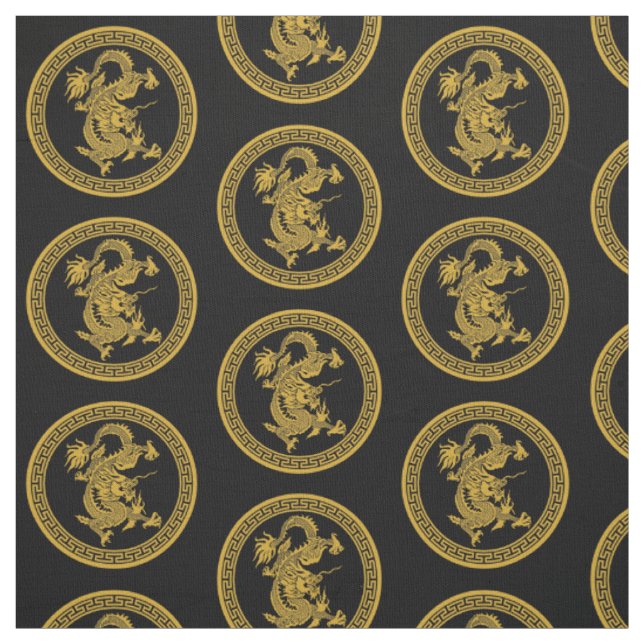 Gold Chinese dragon medallion Fabric (Swatch)