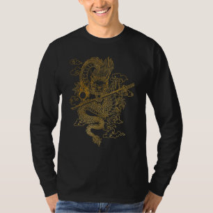 Gold Chinese Dragon with Black Background T-Shirt
