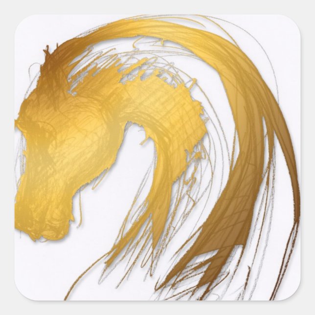 Gold Chinese Horse Year Zodiac Square Sticker (Front)