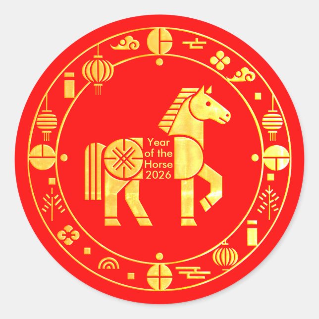 Gold Chinese new year 2026 Classic Round Sticker (Front)