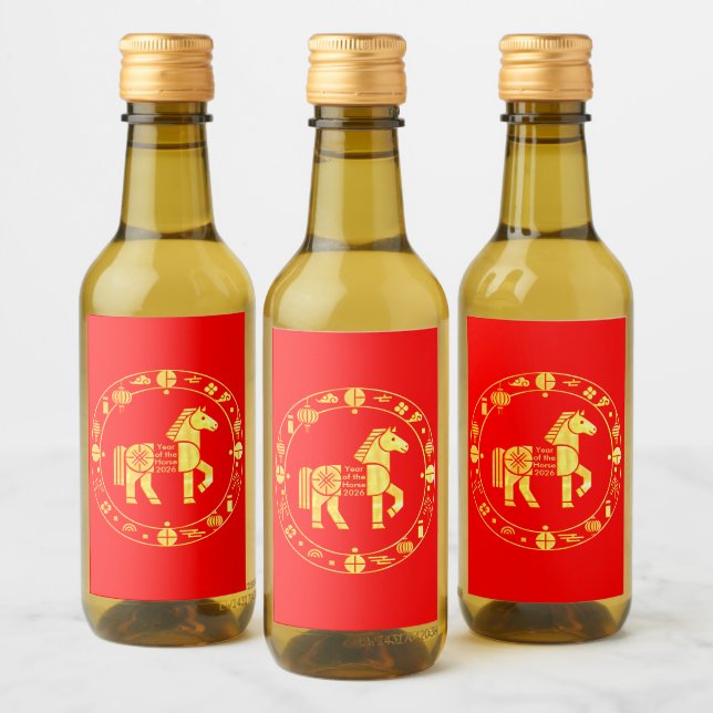 Gold Chinese new year 2026 Wine Label (Bottles)