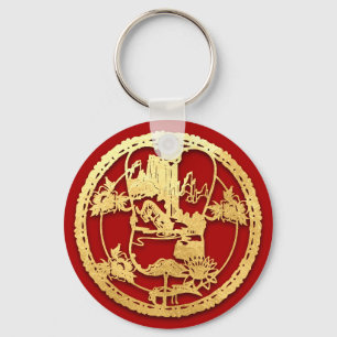Gold Chinese Paper-cut Tiger Year Choose Colour K0 Keychain