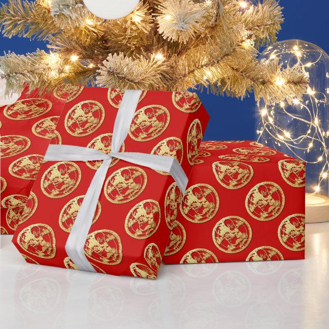  Gold Chinese Paper-cut Tiger Year Choose Colour W Wrapping Paper (Holidays)