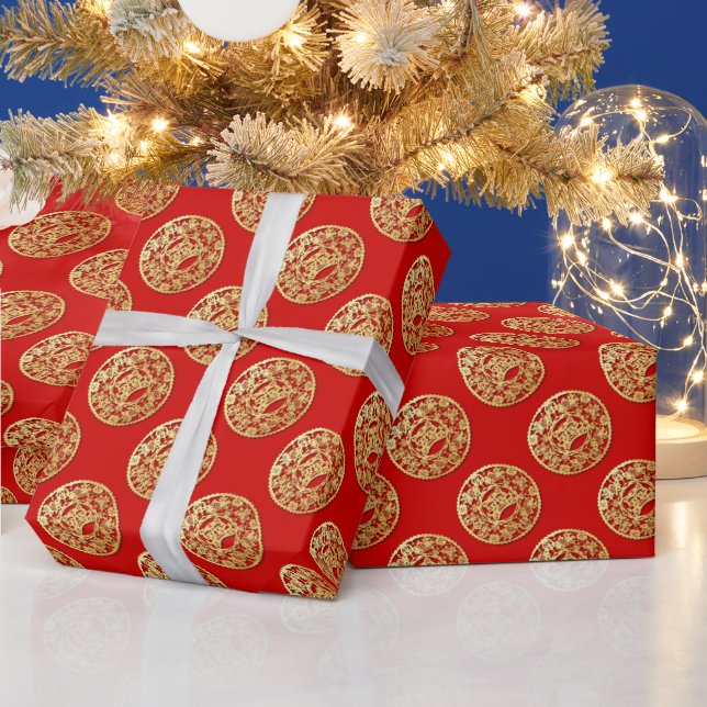  Gold Chinese Paper-cut Tiger Year Choose Colour W Wrapping Paper (Holidays)