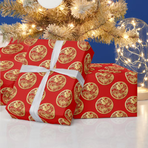  Gold Chinese Paper-cut Tiger Year Choose Colour W Wrapping Paper