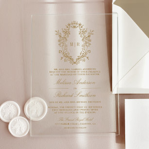 Gold Chinoiserie Crest Monogram Wedding Acrylic Invitations