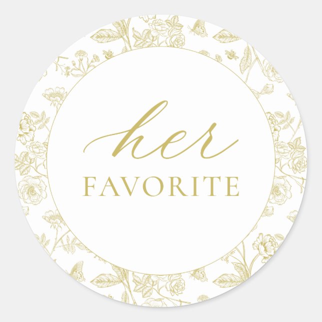 Gold Chinoiserie Floral Her Favourite Favour Classic Round Sticker (Front)