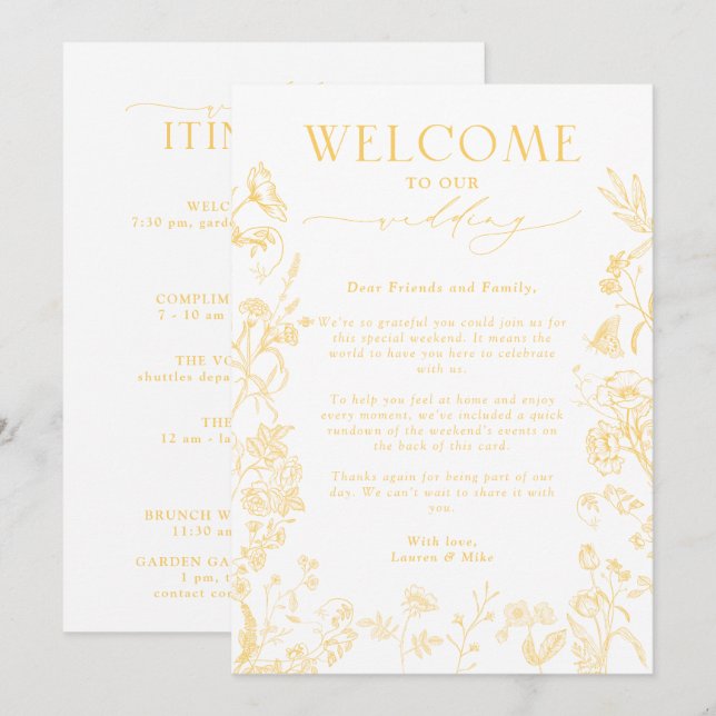 Gold Chinoiserie Welcome Letter and Itinerary Invitation (Front/Back)