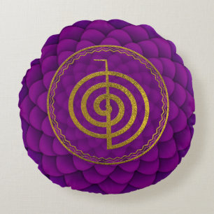 Gold  Choku Rei Symbol on lotus Round Pillow